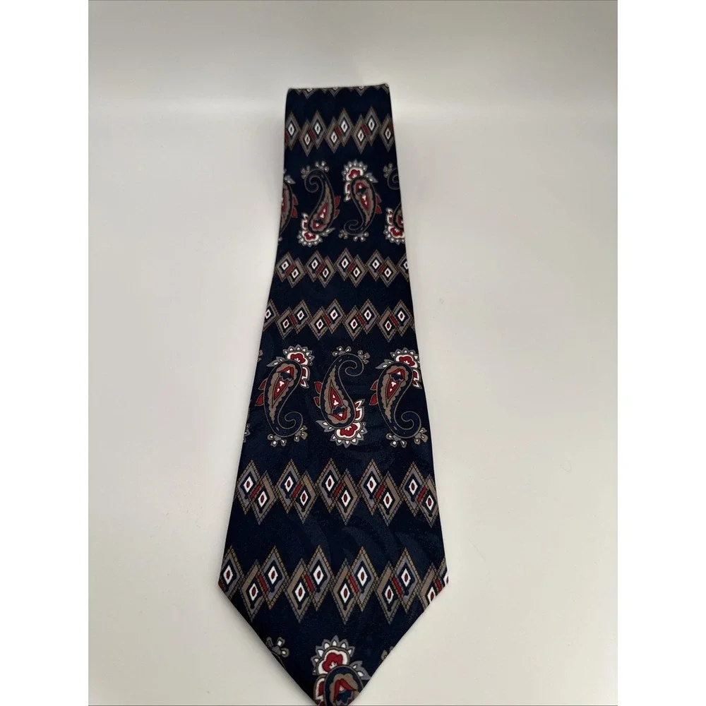 Wembley‎ Necktie Navy Blue Paisley Print EUC